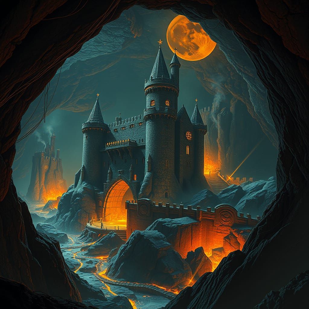 Lava River Castle in Dystopian Style