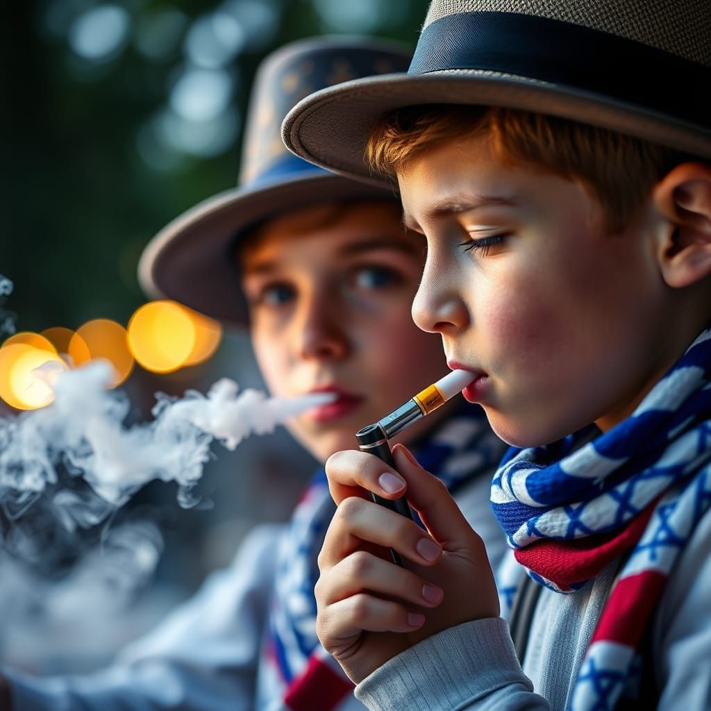 Israeli Boys Celebrate Purim with E-Cigarettes and Hats in V...