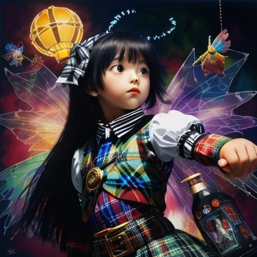 Tartan background ,Kid's drawing ,surreal child's drawing , ...