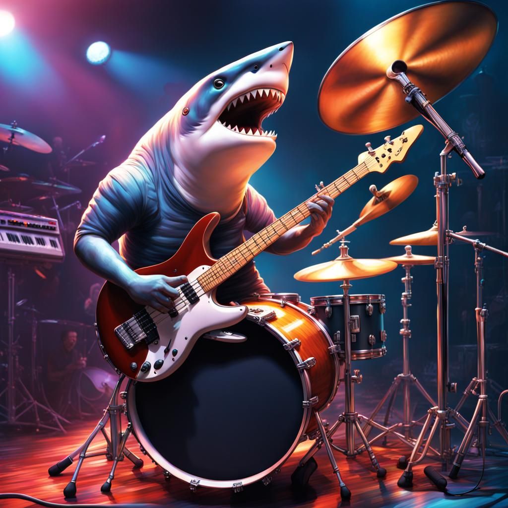 Hyperrealistic Sharks Playing Music