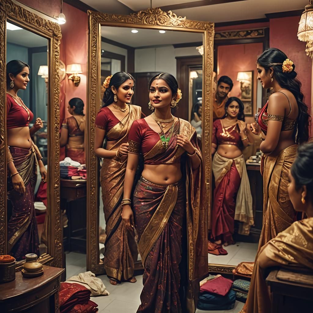 Bangladeshi Woman Choosing Saree: Fantasy Concept Art