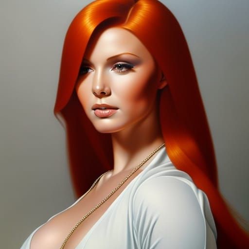 Hyperrealistic Portrait of a Redhead Woman with Jewels