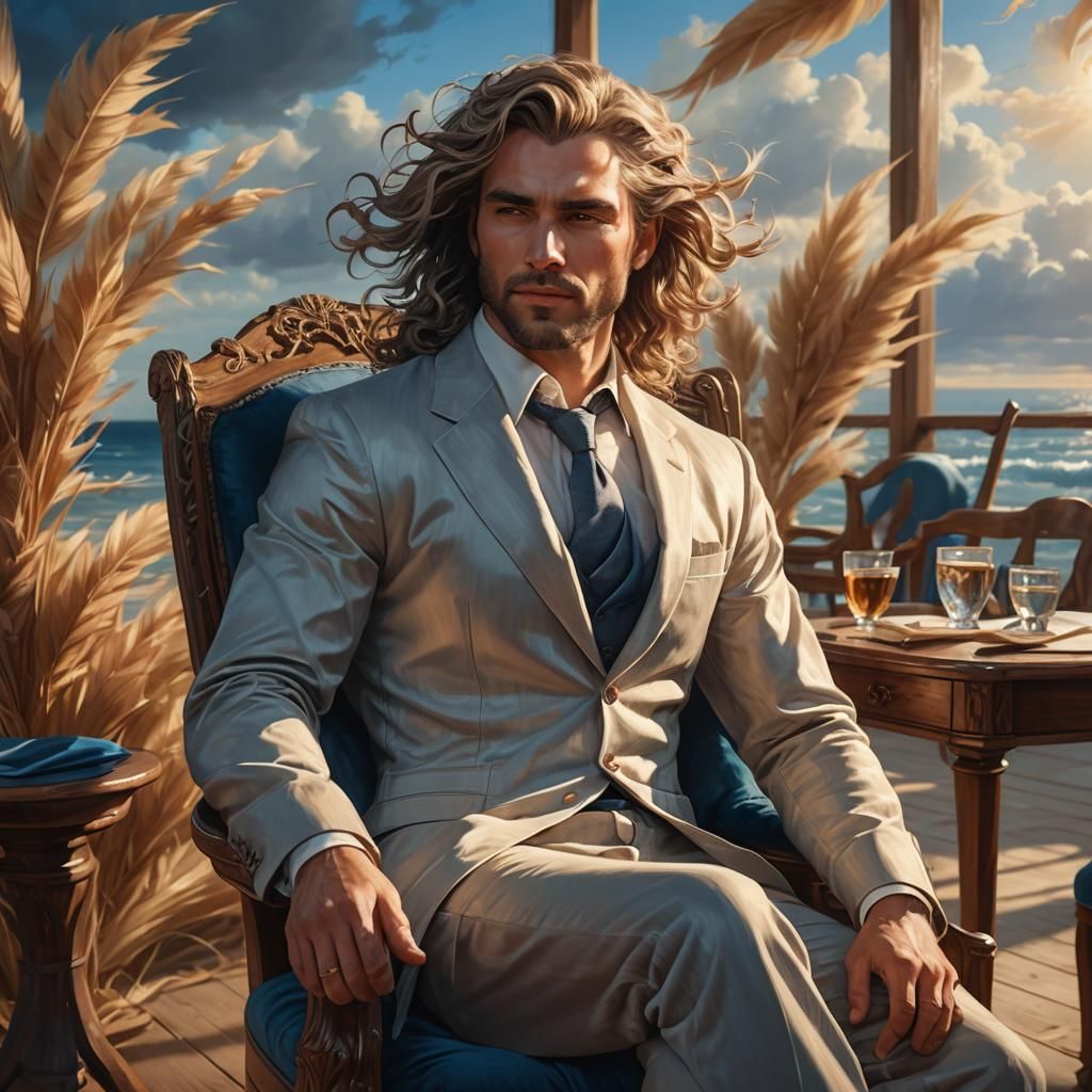 Handsome Man Relaxes in Wind, Fantasy Concept Art