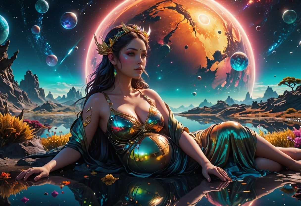 Pregnant Fairy on Alien Planet in Anime Style