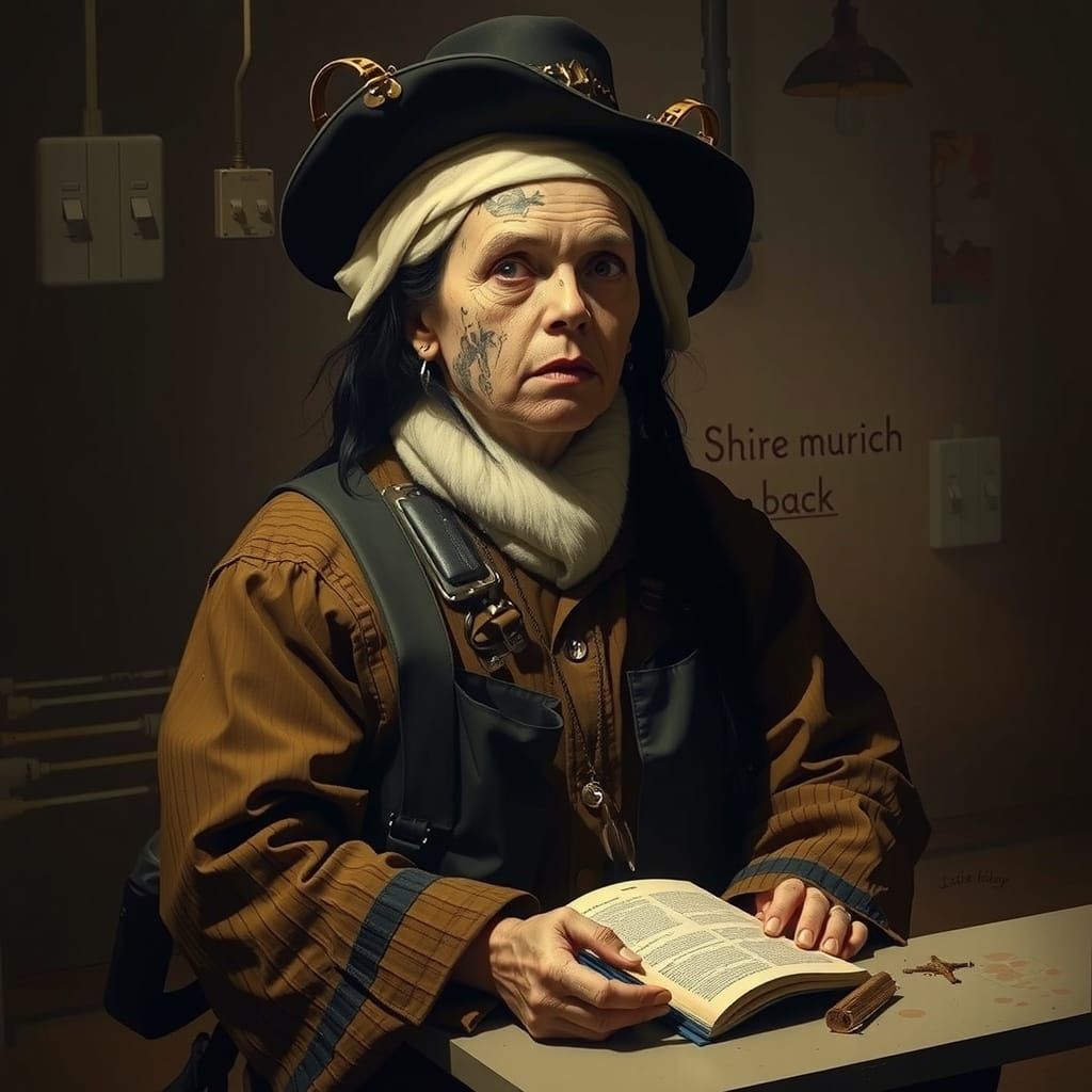 Scientist Among Chewing Gum Walls in Rembrandt Style