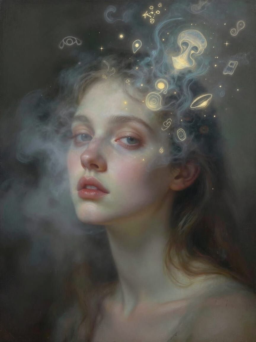 Surreal Portrait: Face Dissolving into Mist and Memories
