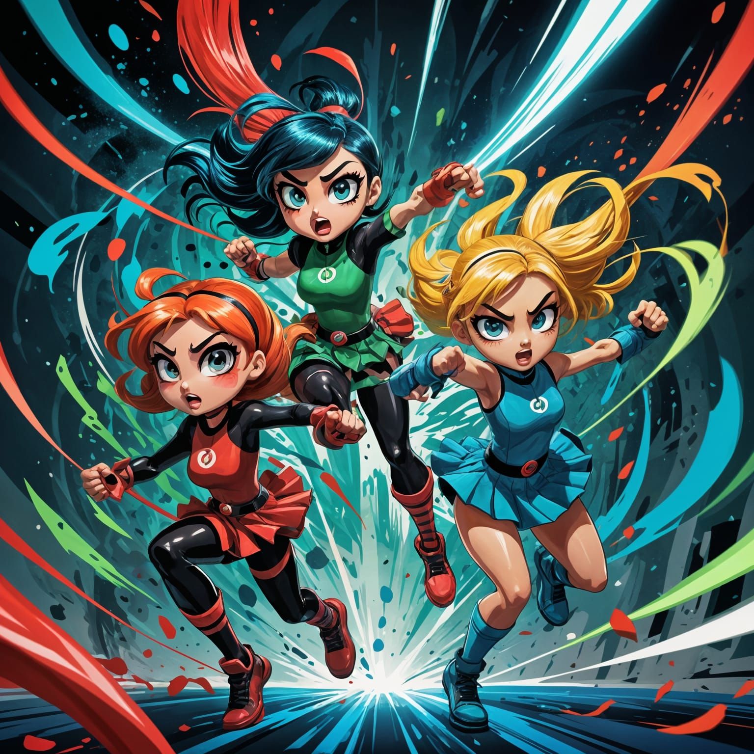 Chibi Powerpuff Girls in Action