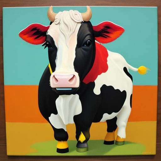 Cow Playing with a Doll in Abstract Style