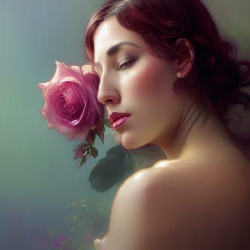 Woman in Silk and Roses: Art Nouveau Portrait