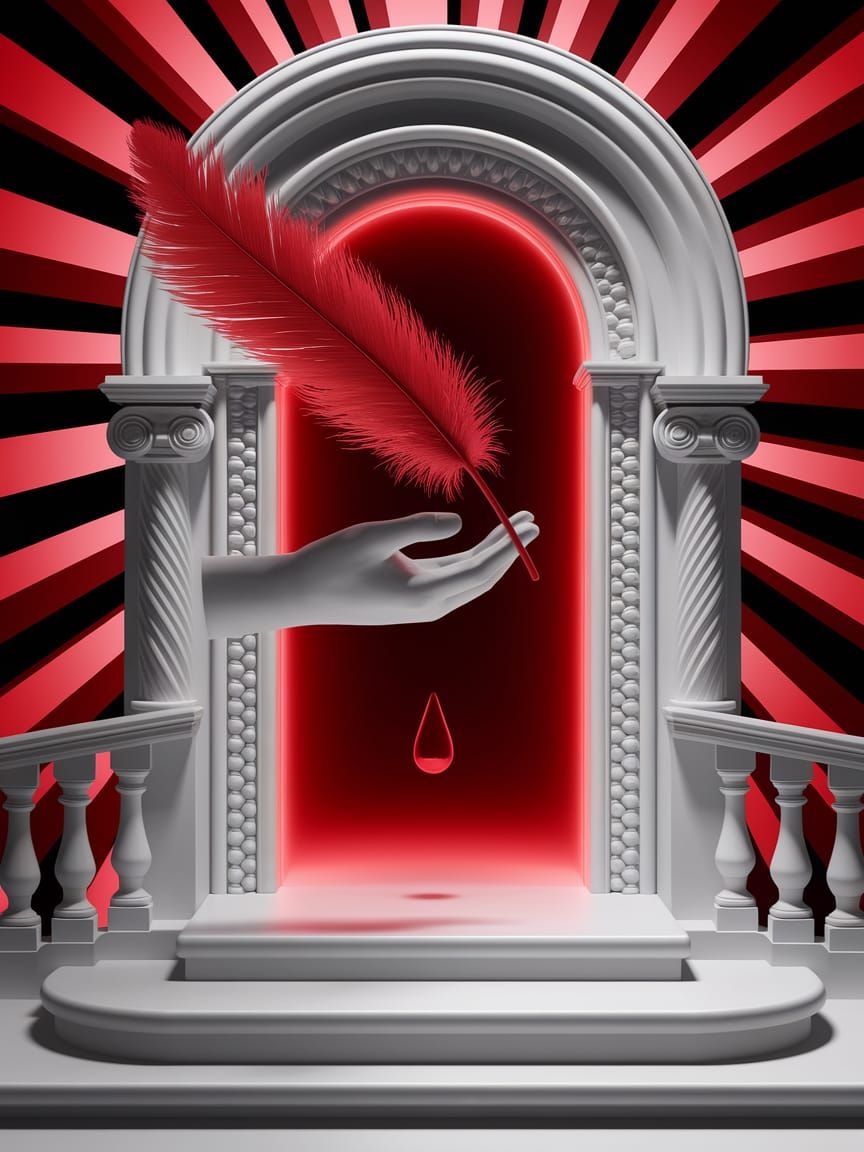 Monochrome Image with Vivid Red Feather Accent