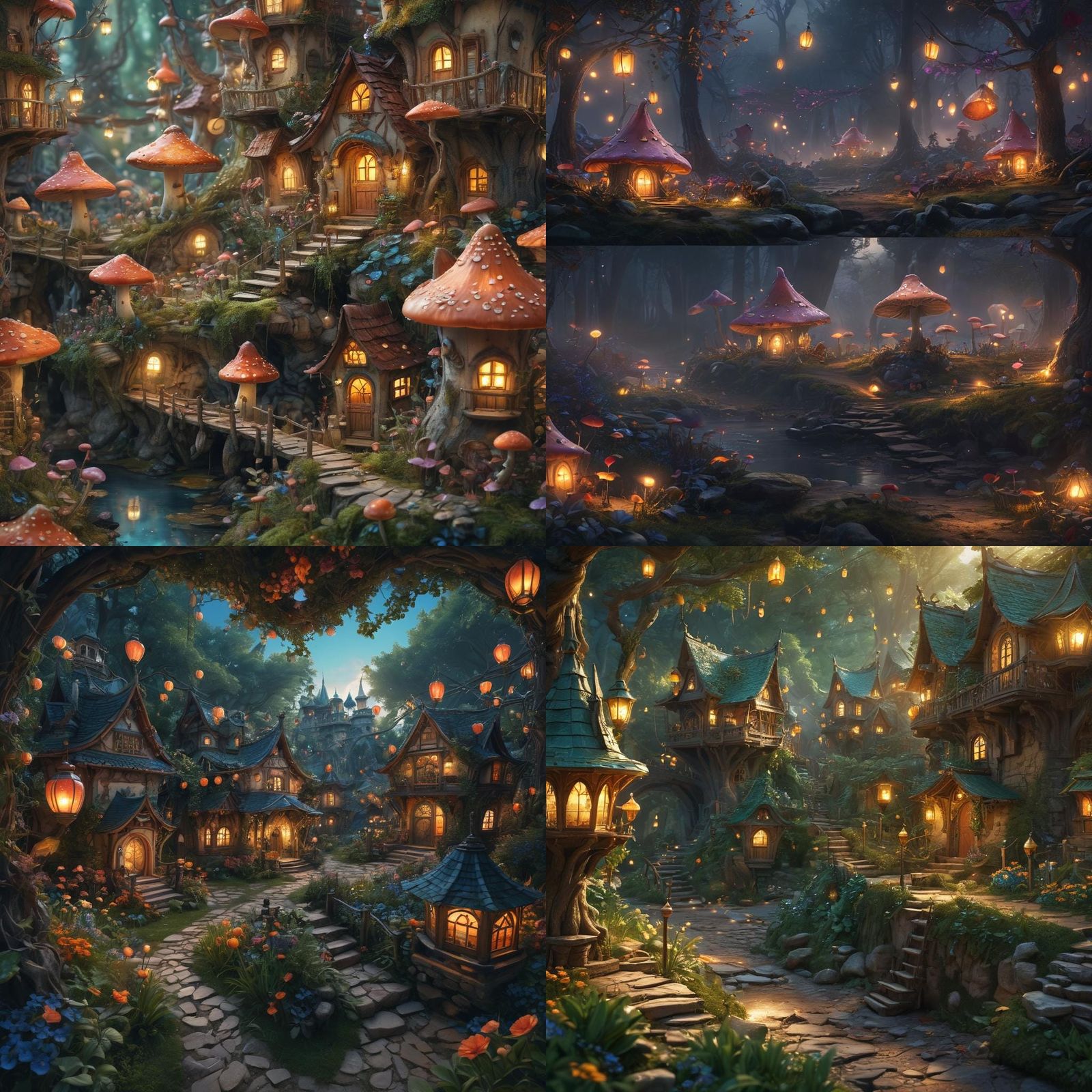 Enchanted Fairy Village in Mystic Forest: Detailed Matte Pai...