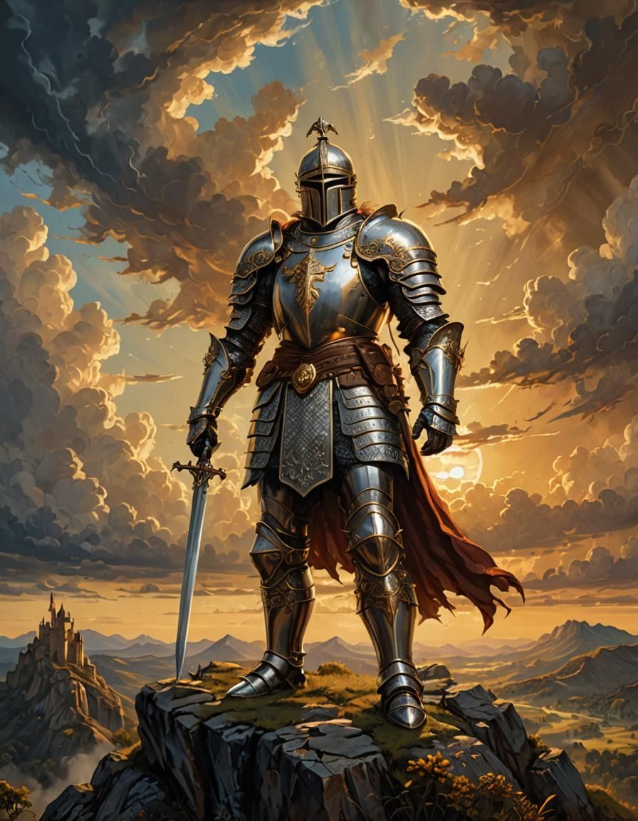 Valiant Knight in Ornate Armor, Digital Painting