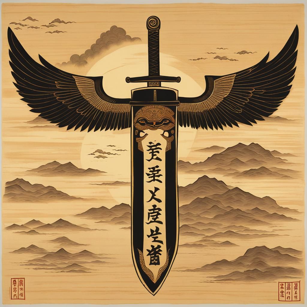 Okinawan Sword with Sun, Love, and Hate Symbols