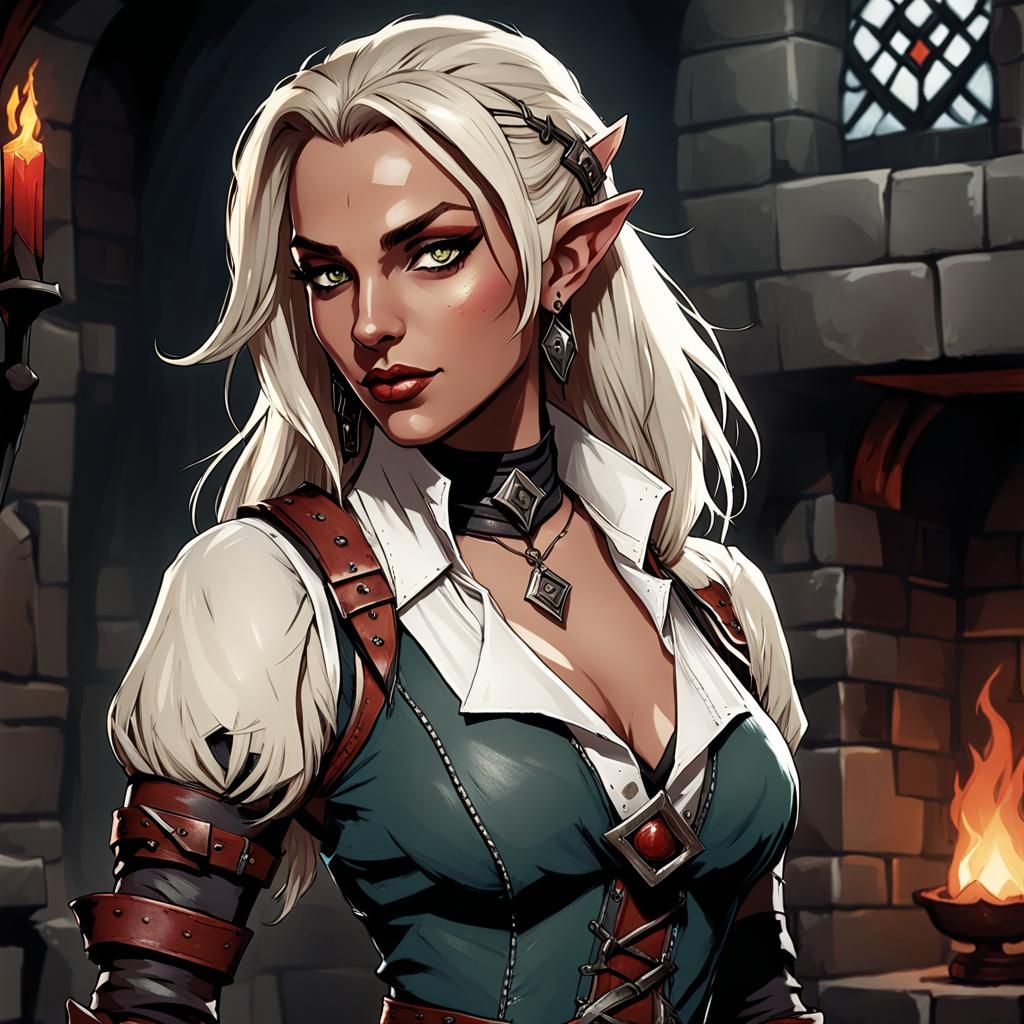 Playful Half-Elf Bard in Darkest Dungeon Style