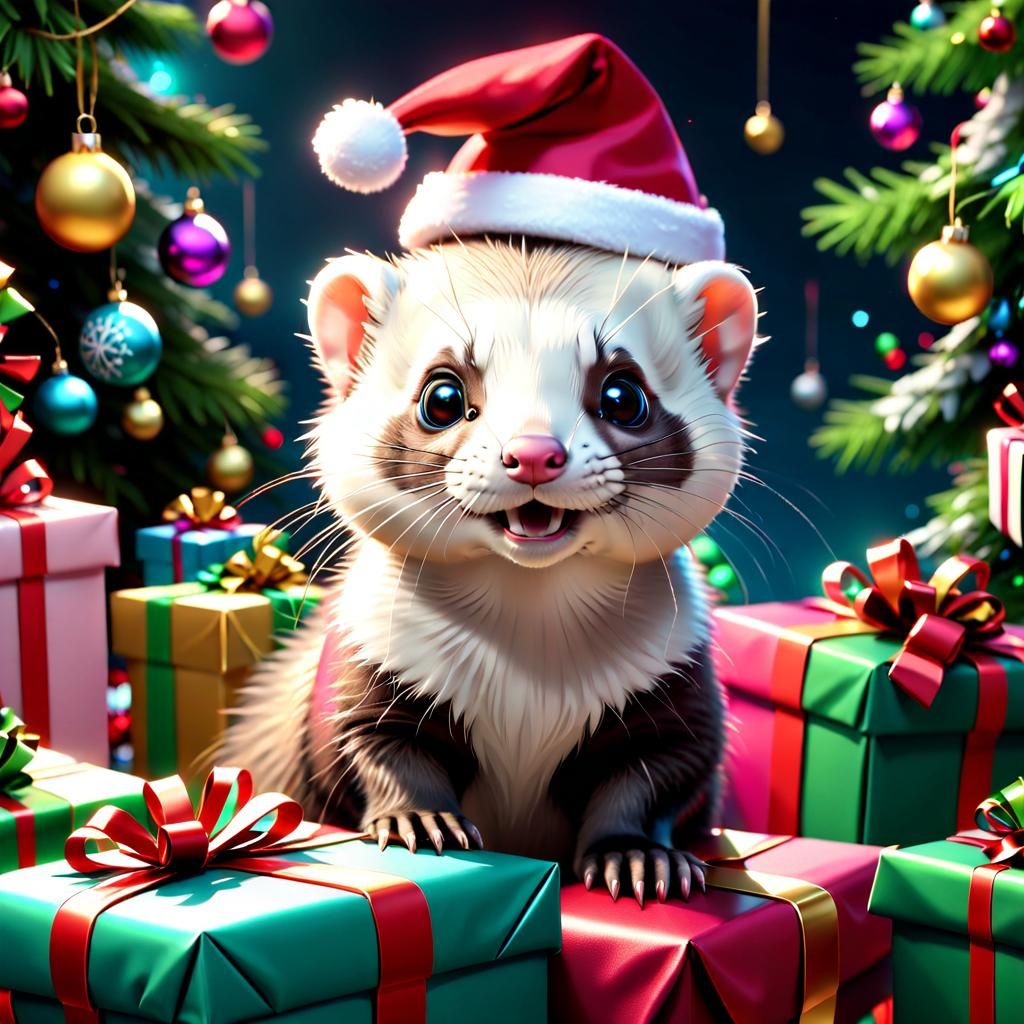 Festive Ferret: A 3D Animated Christmas Celebration
