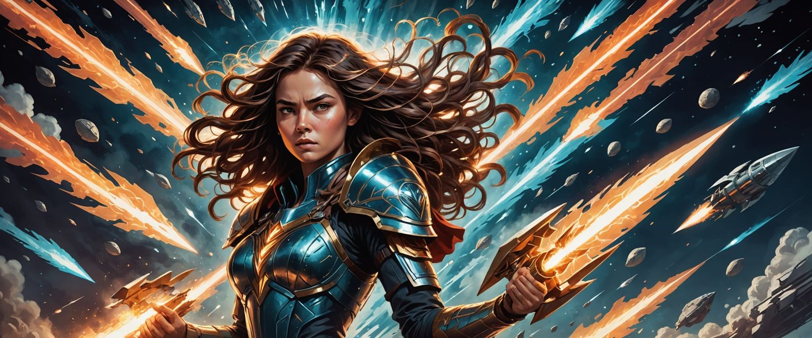 Warrior Woman Rocket Launch in Epic Fantasy Art