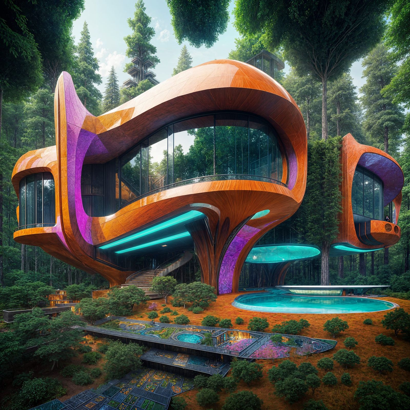 Futuristic Mansion in Forest, Intricate Design