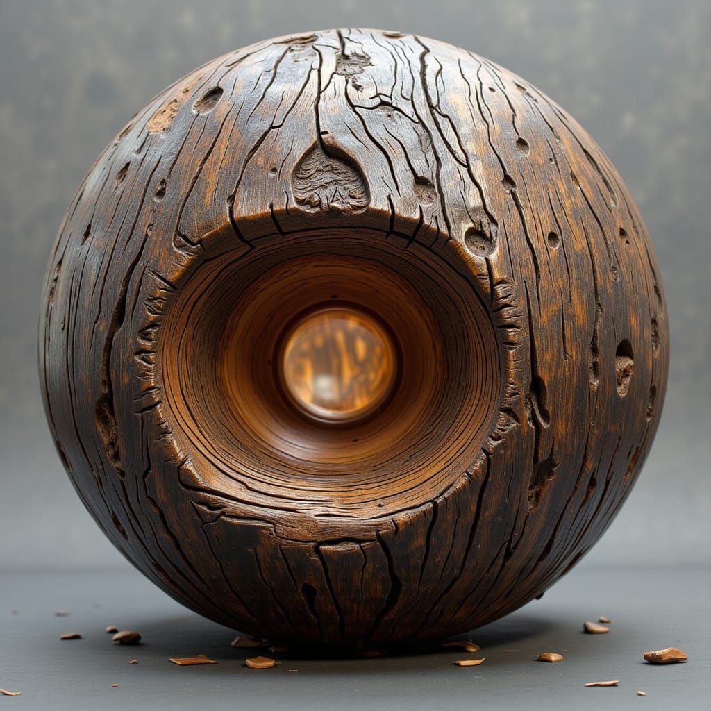 Giant Wooden Orb with Wormhole Anomaly