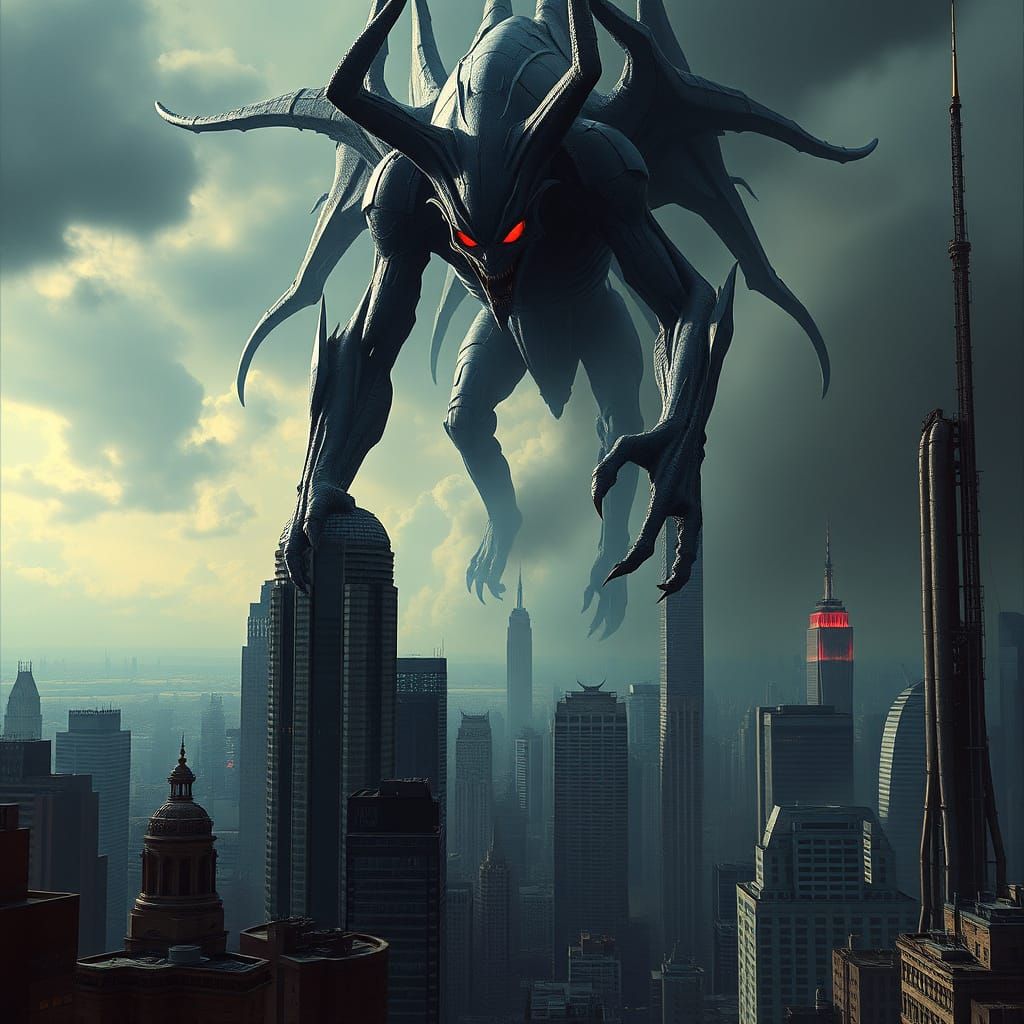 Colossal Evil Spirit Dominates City in Apocalyptic Biomechan...