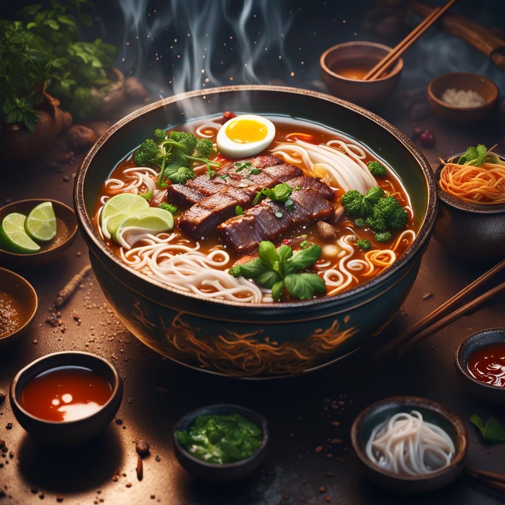 Delicious big bowl pho soup