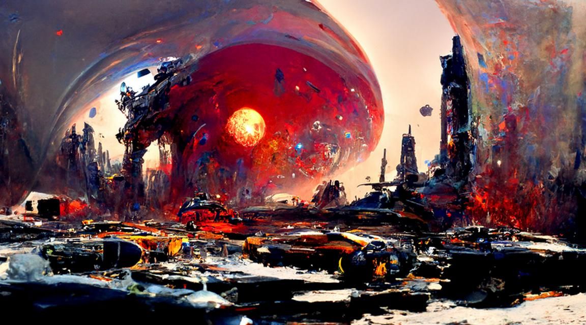 Crashed Spaceship on Alien Planet in Sci-Fi Style