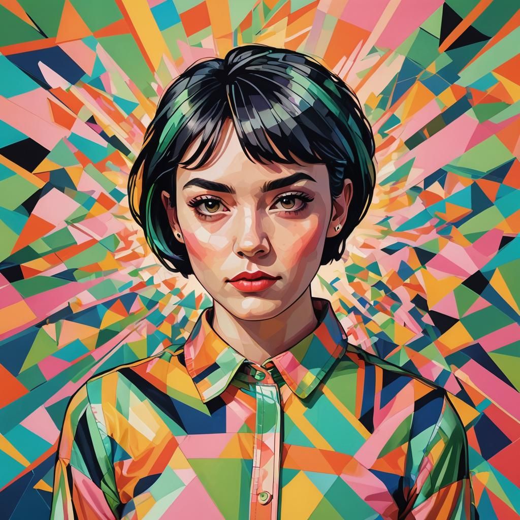 Pop Art Woman in Geometric Bauhaus Background