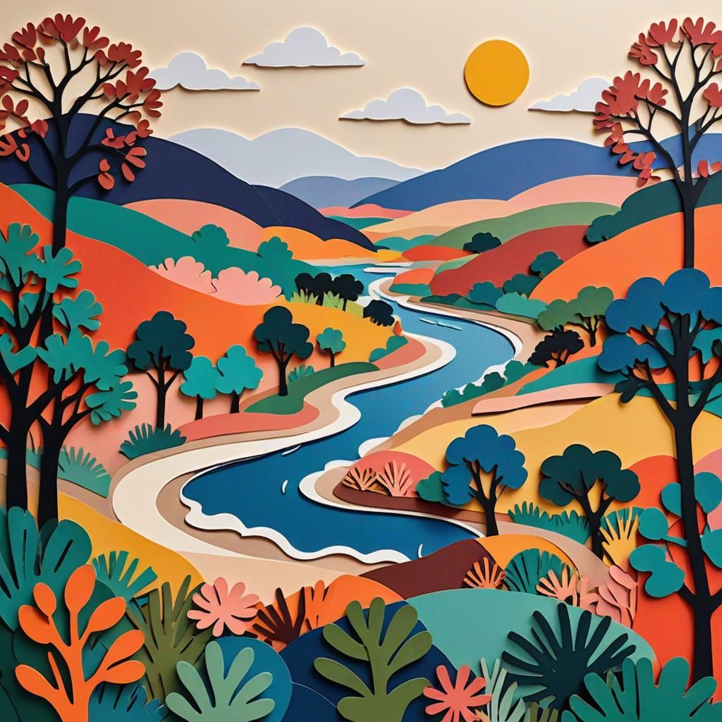 Landscape in Matisse Style Collage Art