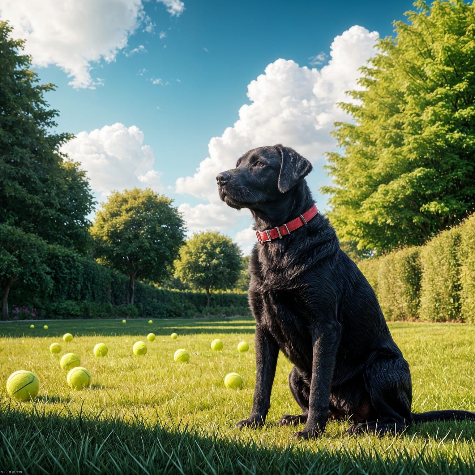 Young Labrador Stares Out Over Garden in Fantasy Art
