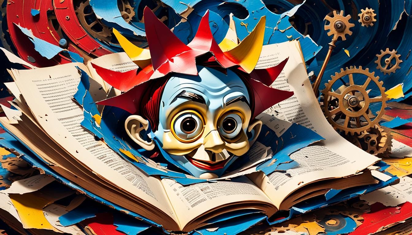 Surreal Book with Pinocchio Mask in Fauvist Style