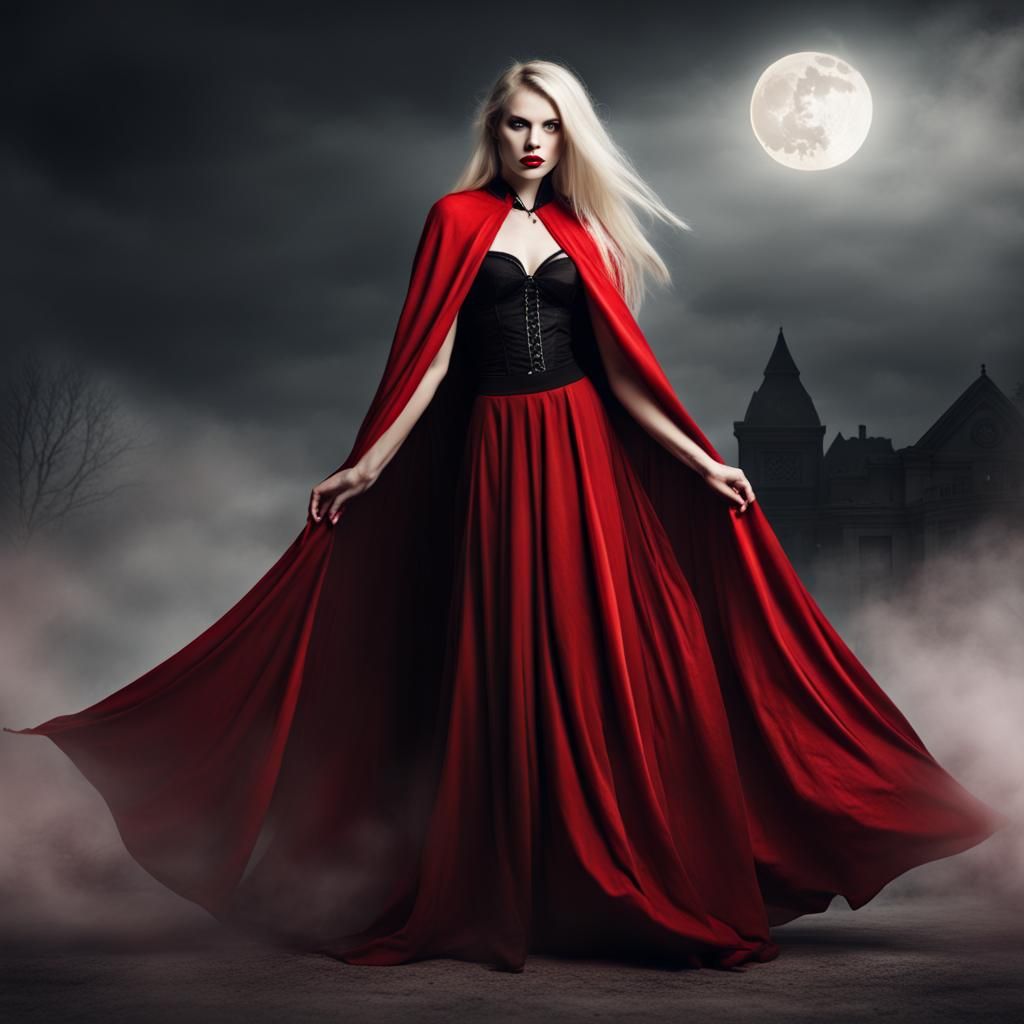 Gothic Vampire Girl in Red Cape