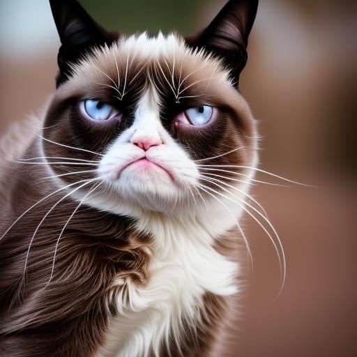 Realistic Grumpy Cat Portrait in Natural Light