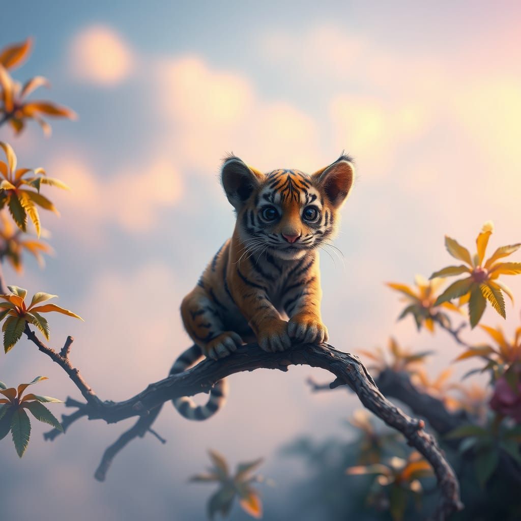 Miniature Tiger with Lemur Ears in Detailed Matte Painting