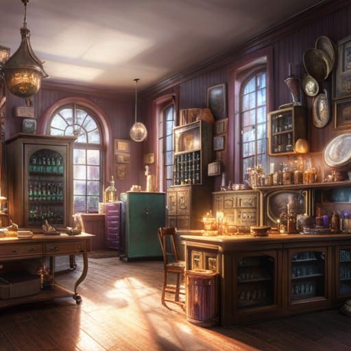 Enchanted Magic Shop with Bioluminescent Display