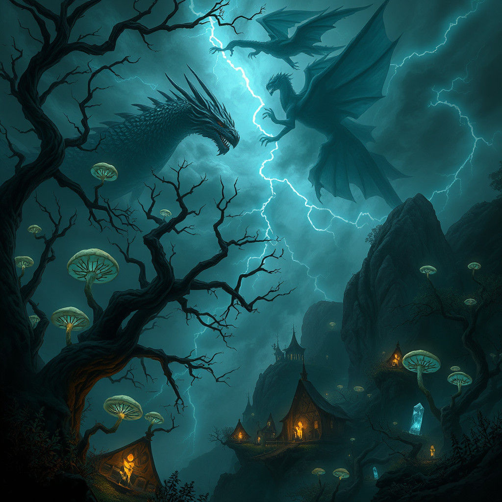 Mystical Forest with Glowing Mushrooms in Atmospheric Style