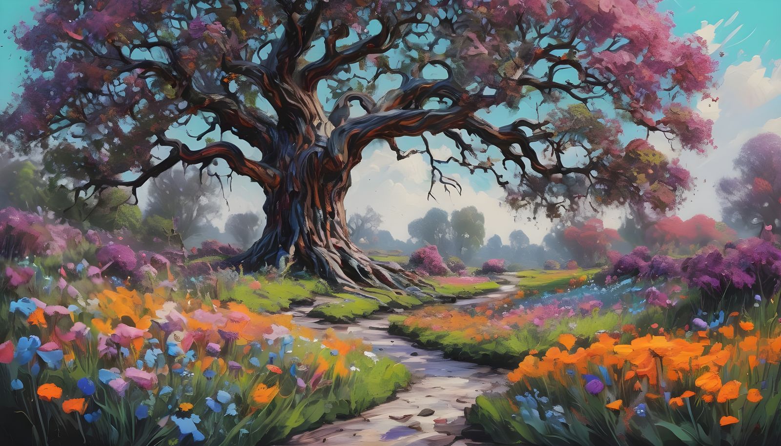 Calligraphic Landscape in Impressionistic Impasto Style