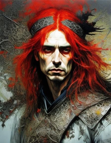 Surreal Redhead Portrait with Ink Splatters