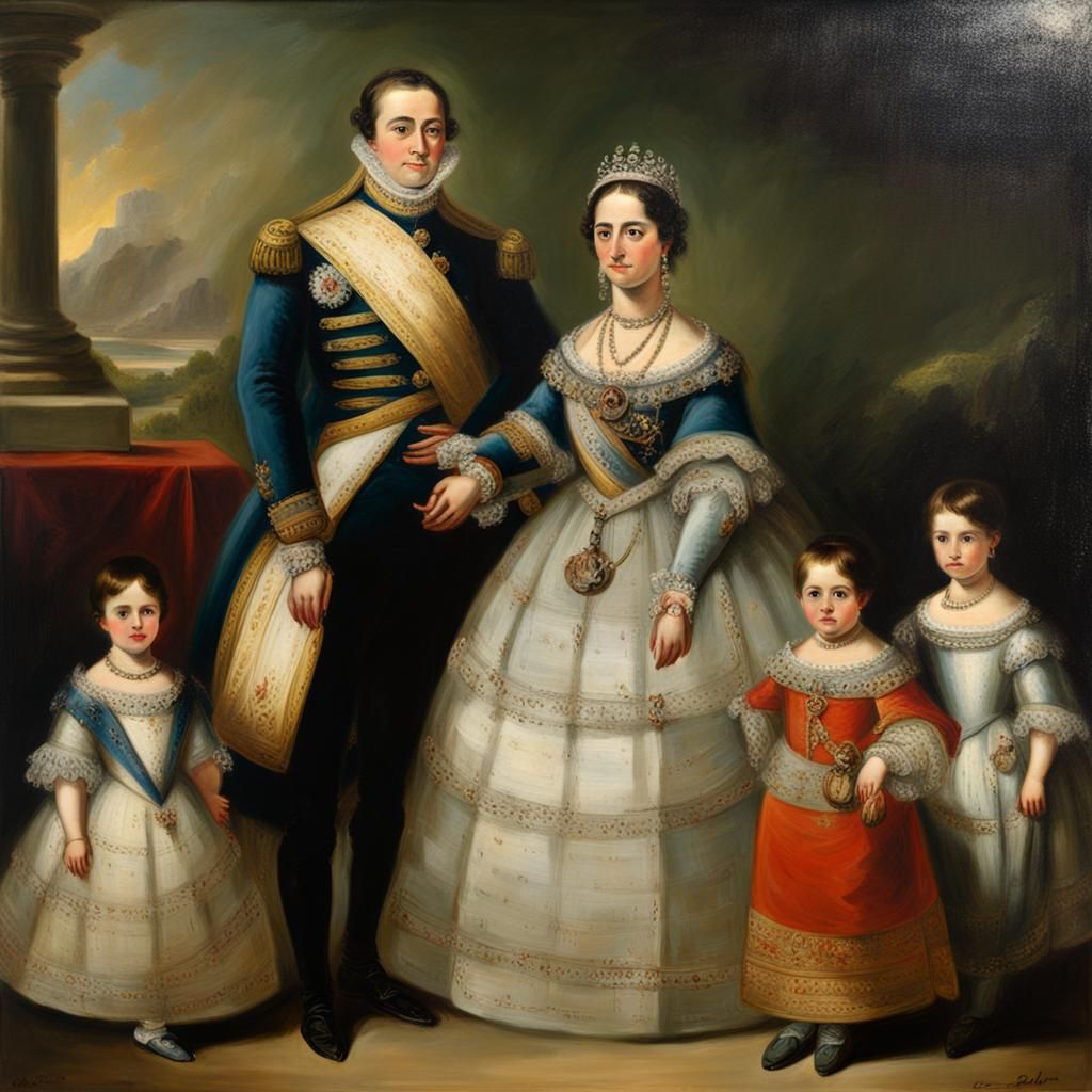 Spanish Queen and Family Portrait in Oil