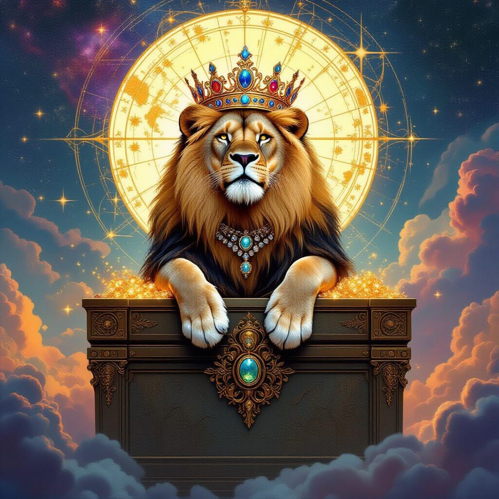 Lion King with Celestial Treasure: Digital Art