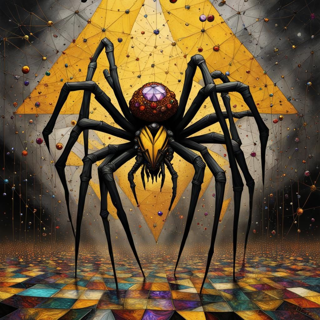 Mechanical Spider in Tachisme Alcohol Ink Style