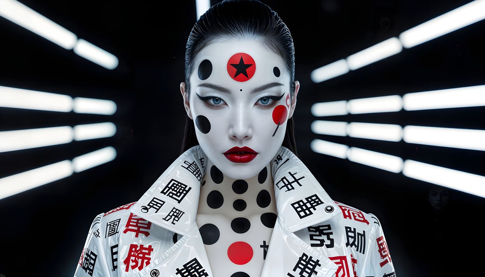 Futuristic Woman with Abstract Graphics in Cyberpunk Style