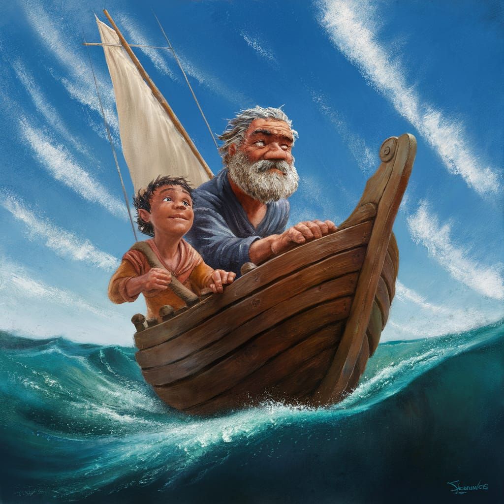 Master and Apprentice Sailing Ship Painting