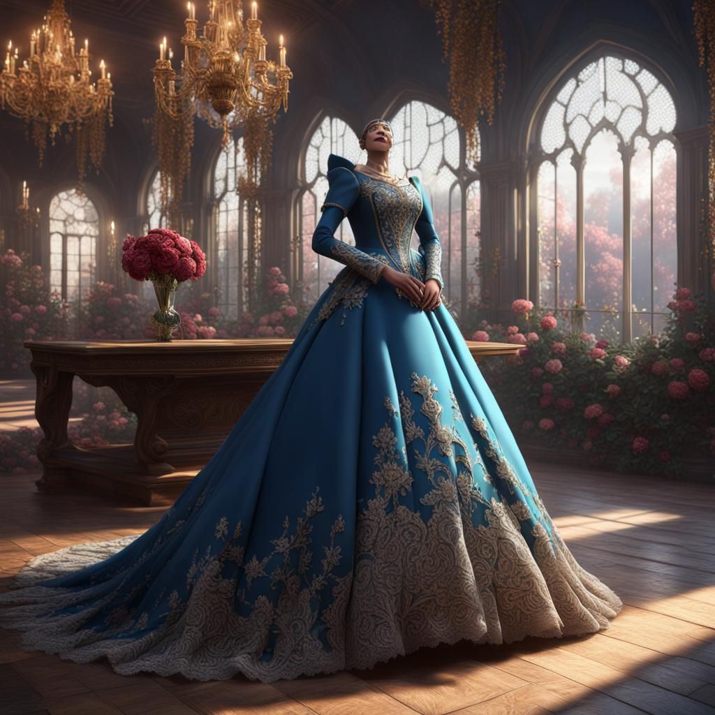 Princess in a Lavish Ball Gown with Intricate Lace Details