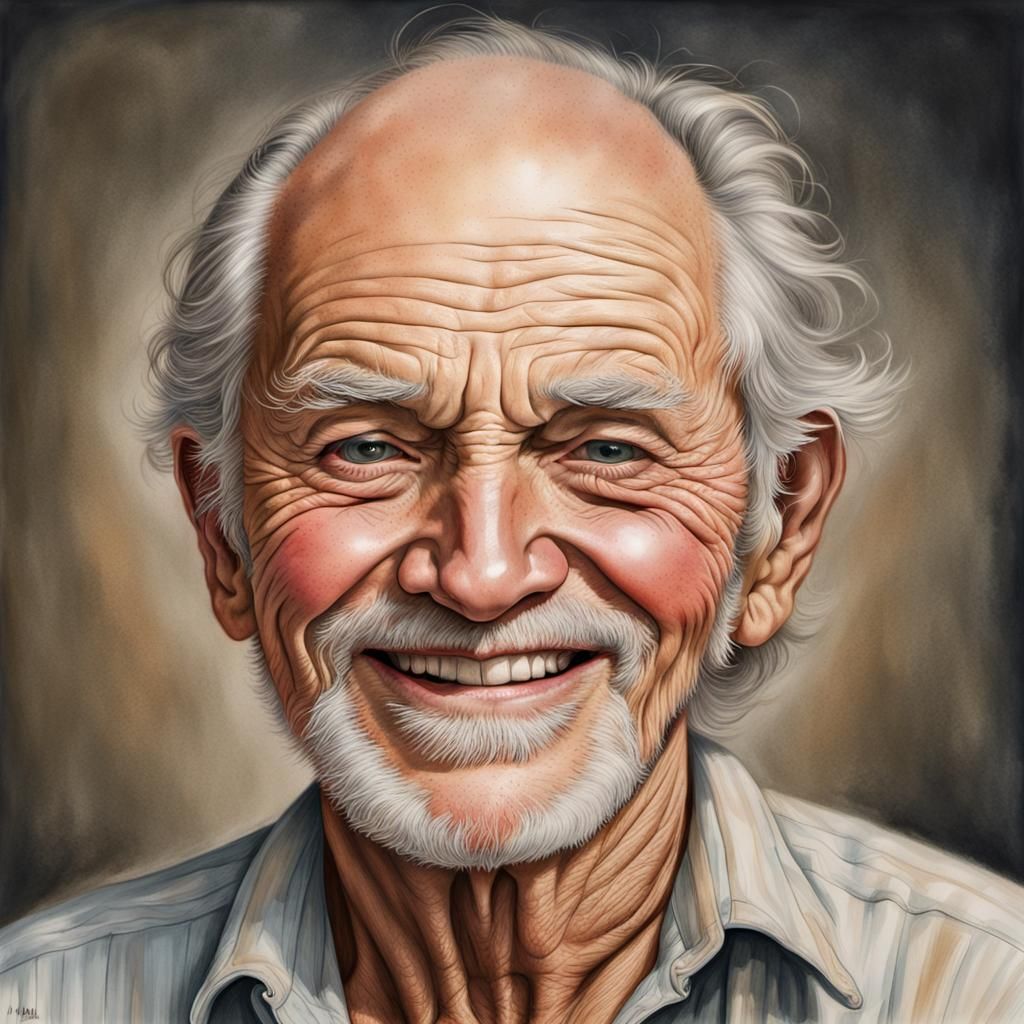 Detailed Watercolor Portrait of Smiling Old Man