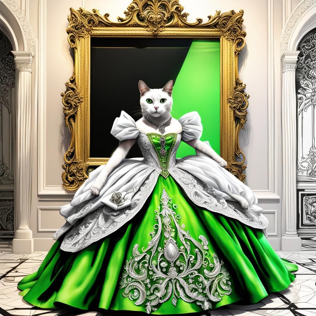 Pampered Cat in Ballgown as Airbrush Art
