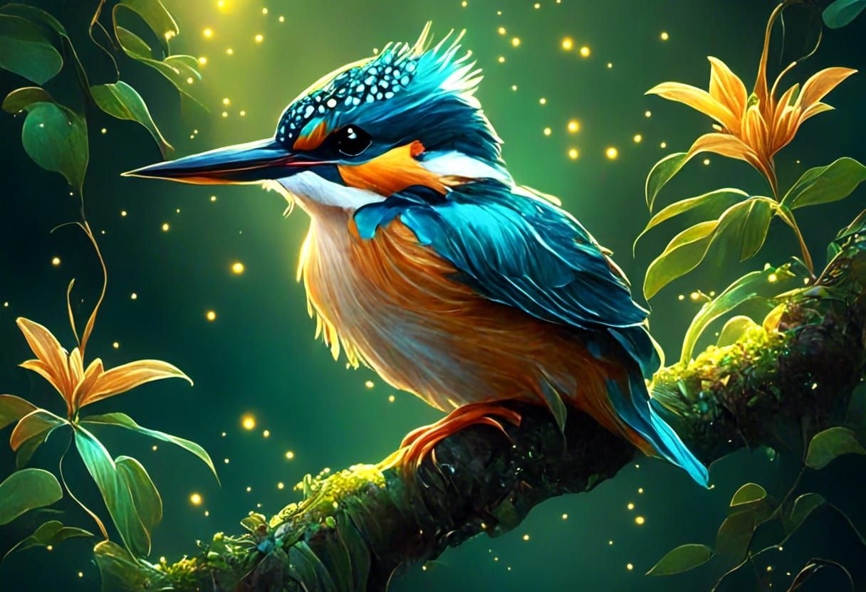 Glowing Kingfisher with Fantastic Feathers