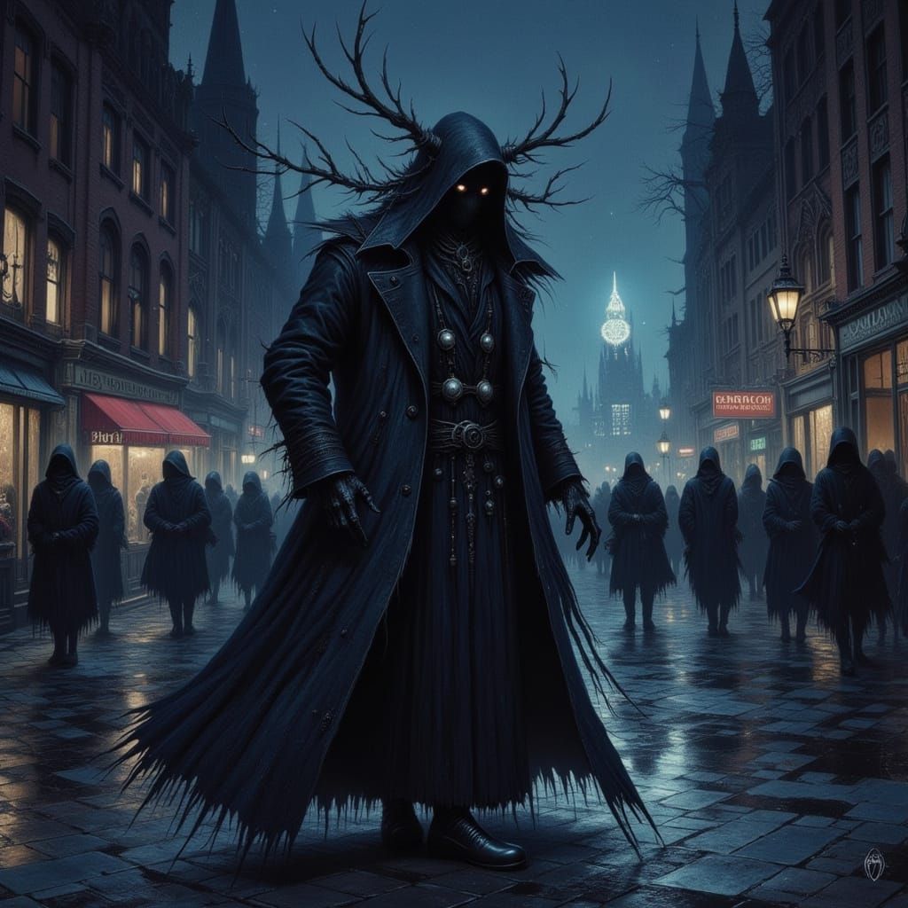 Night Prowler in Dark Fantasy Cityscape