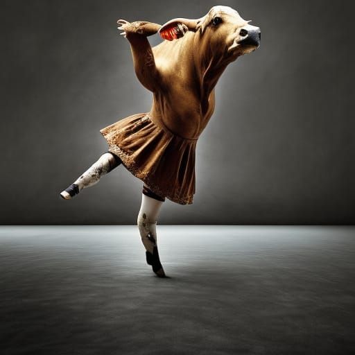 Surreal Cow Ballet Dance in School, Hyperrealistic