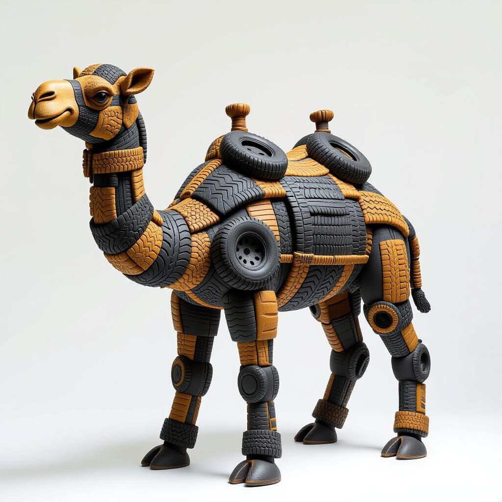 Camel Sculpture Assembled from Recycled Tires