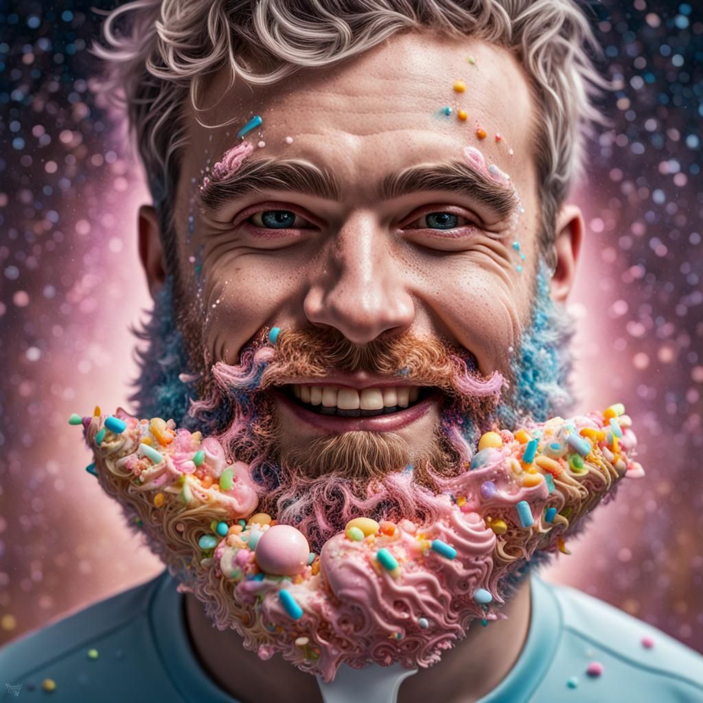 Cosmic Ice Cream Beard in Hyperrealistic Style