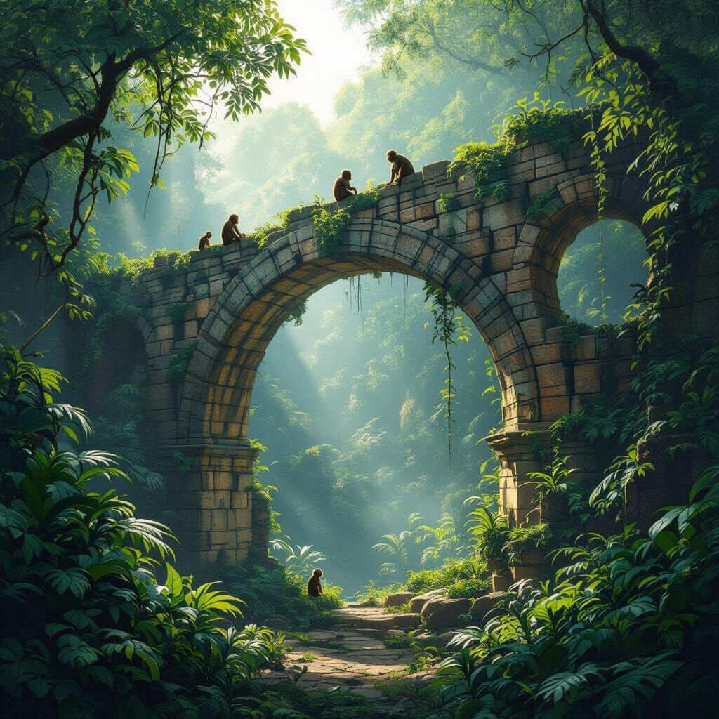 Ancient Roman Aqueduct in Overgrown Jungle Clearing